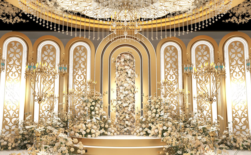 天山香槟色调婚礼堂效果展示